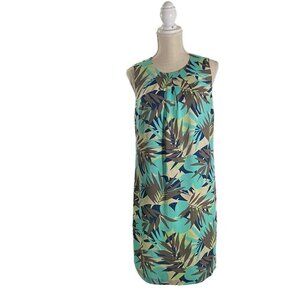 Tommy Bahama Women Blue 100% Silk Hawaiian Palm Leaves Floral Sheath Dress Sz 8